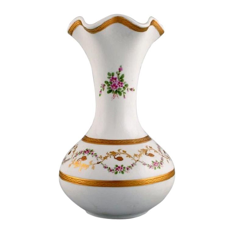 Limoges Vase in Hand Painted Porcelain with Floral and Gold Decoration, 1920s