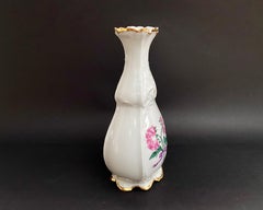 Limoges Vase in Hand-Painted Porcelain with Floral & Gold Decor, France, 80s
