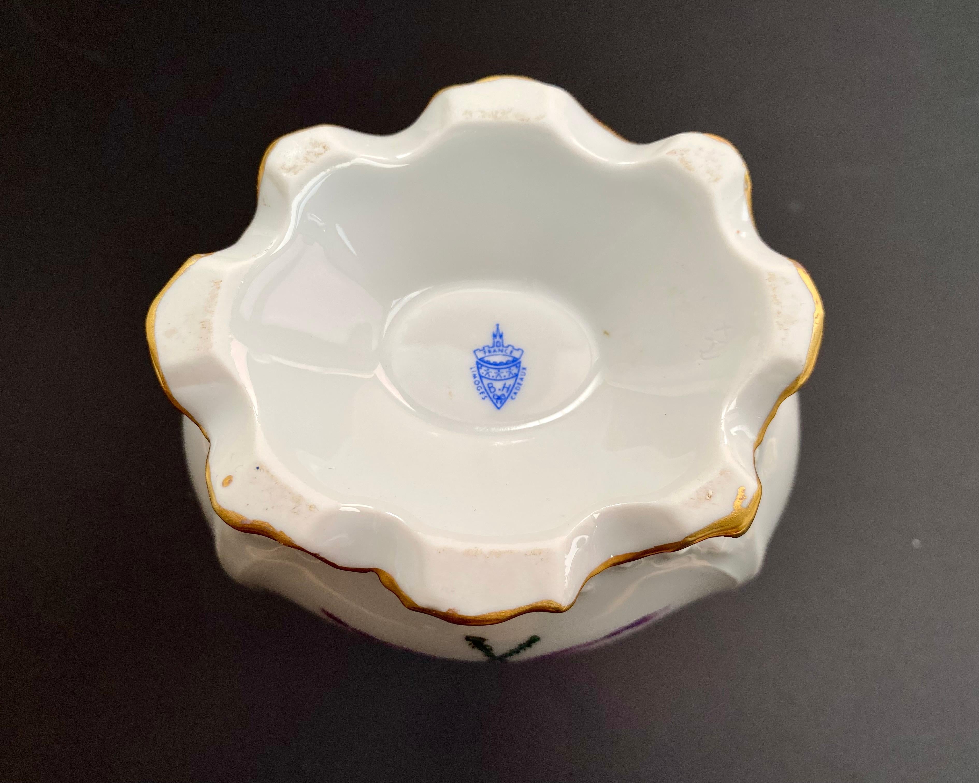 Late 20th Century Limoges Vase in Hand-Painted Porcelain with Floral & Gold Decor, France, 80s For Sale