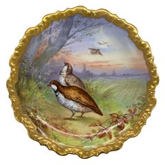 Limoges Wall Charger with Pair of Quails Artist Signed, L. Coudent, ca. 1900