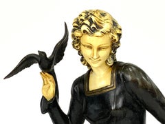 Limousin Art Deco Sculpture "Woman and Her Two Dogs", circa 1930s