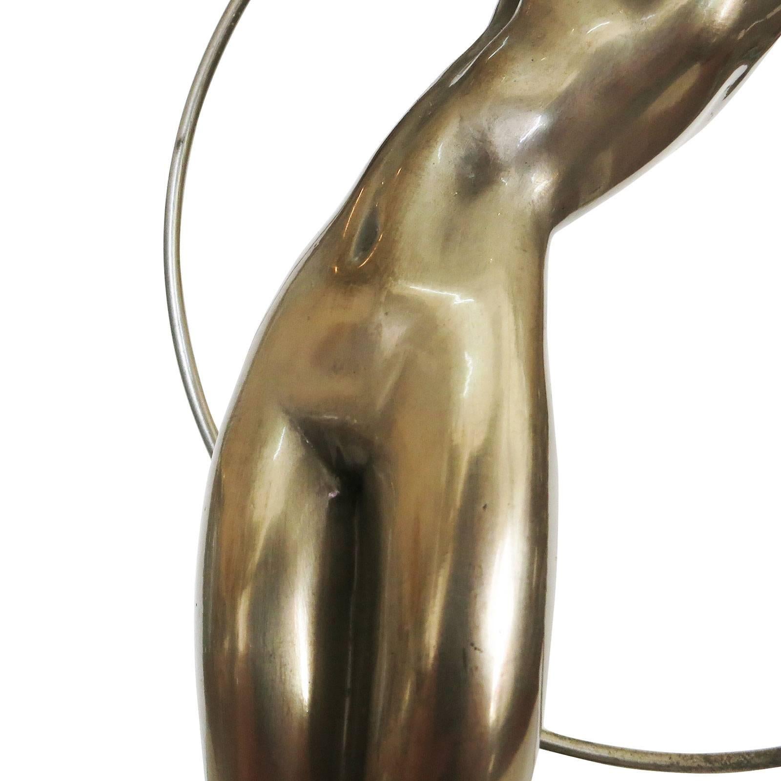 Contemporary Limousin Art Deco Style Silver Finished Nude Flapper Dancer with Hoop Statue