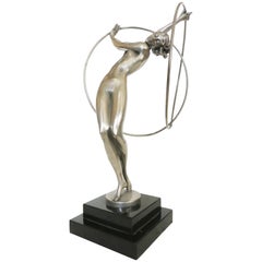 Limousin Art Deco Style Silver Finished Nude Flapper Dancer with Hoop Statue