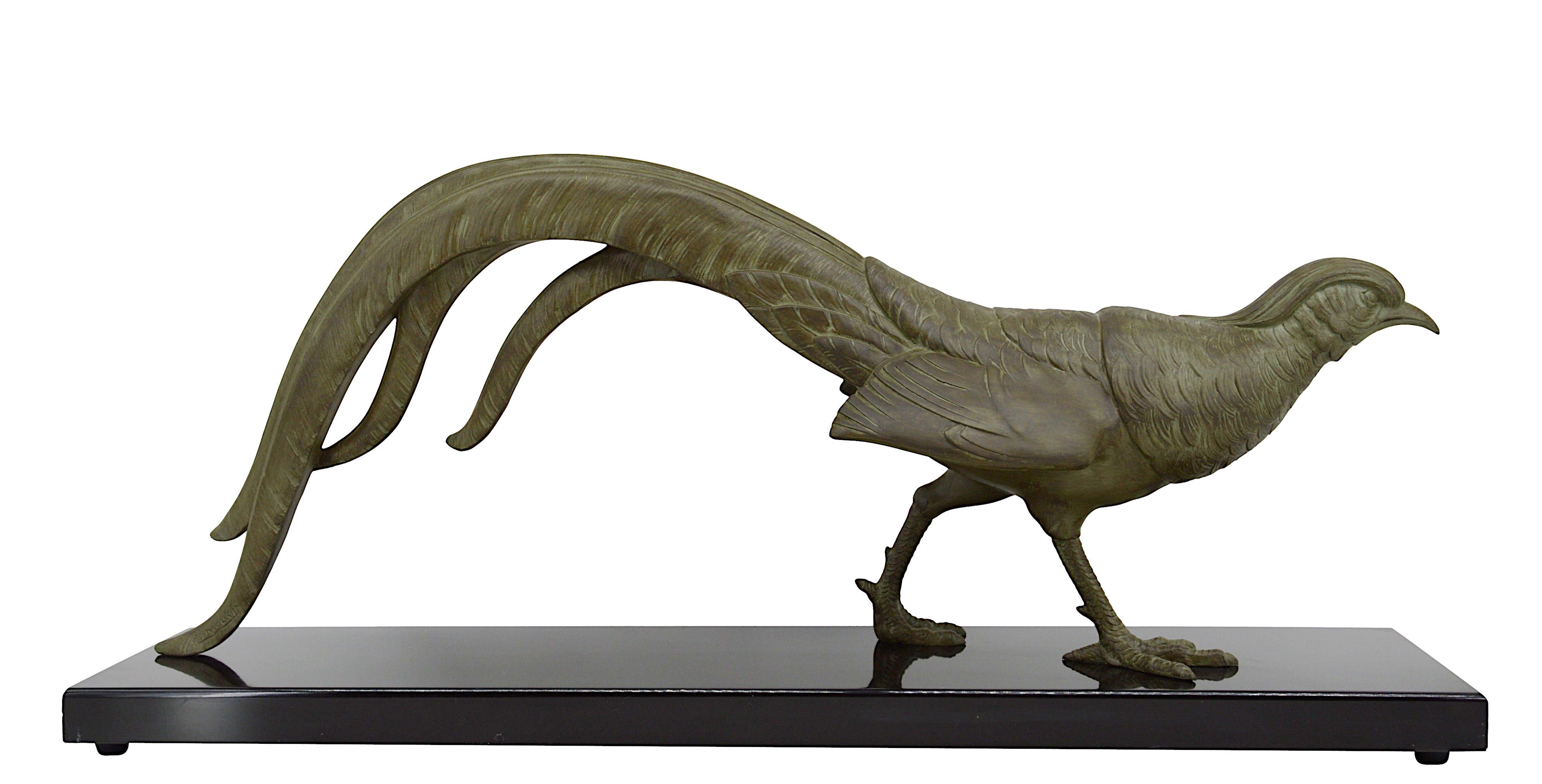 Limousin Awesome Large French Art Deco Pheasant Sculpture 1930 In Good Condition For Sale In Saint-Amans-des-Cots, FR