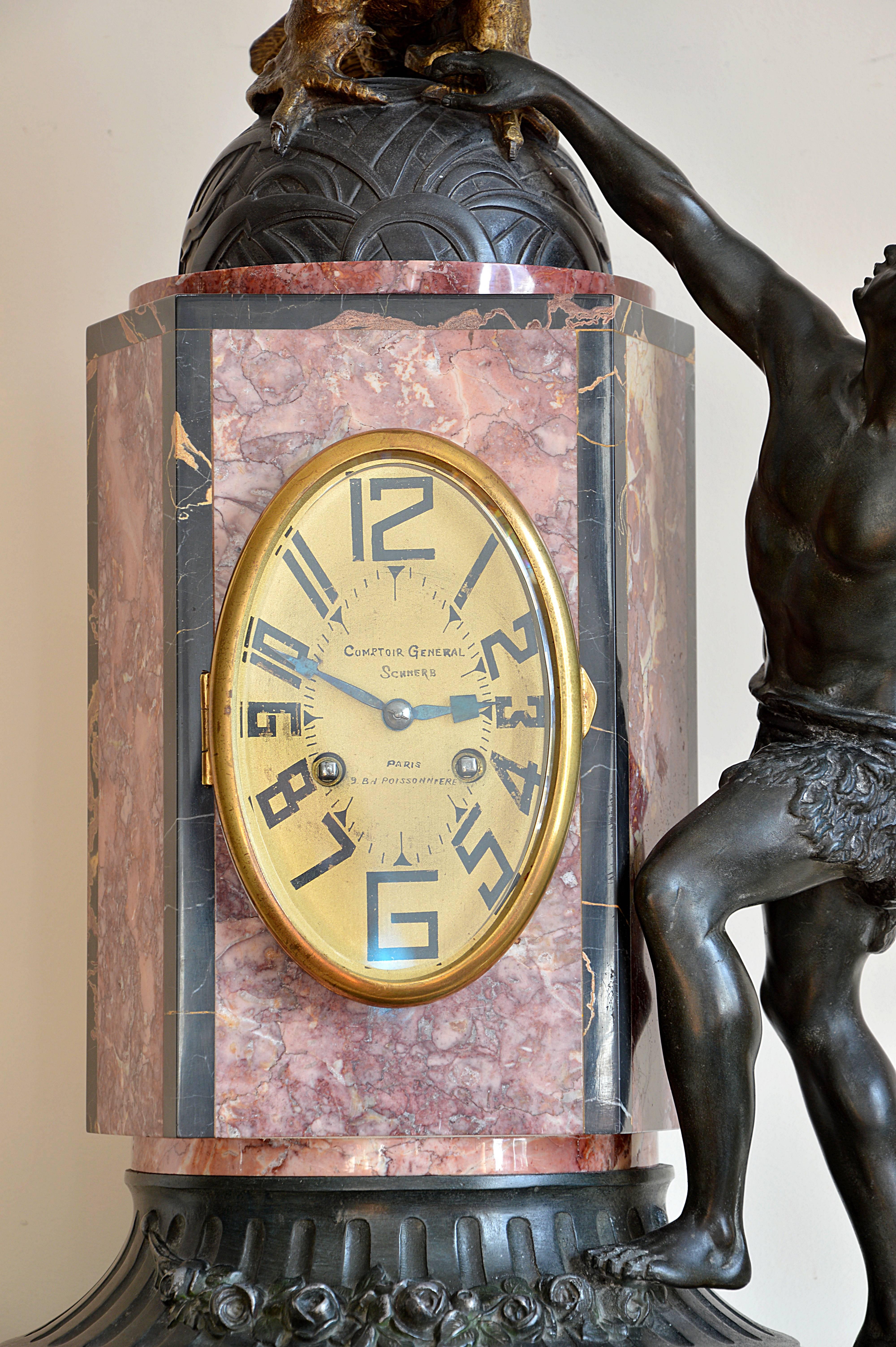 Bronze Limousin French Art Deco Eagle Mantle Clock, 1925