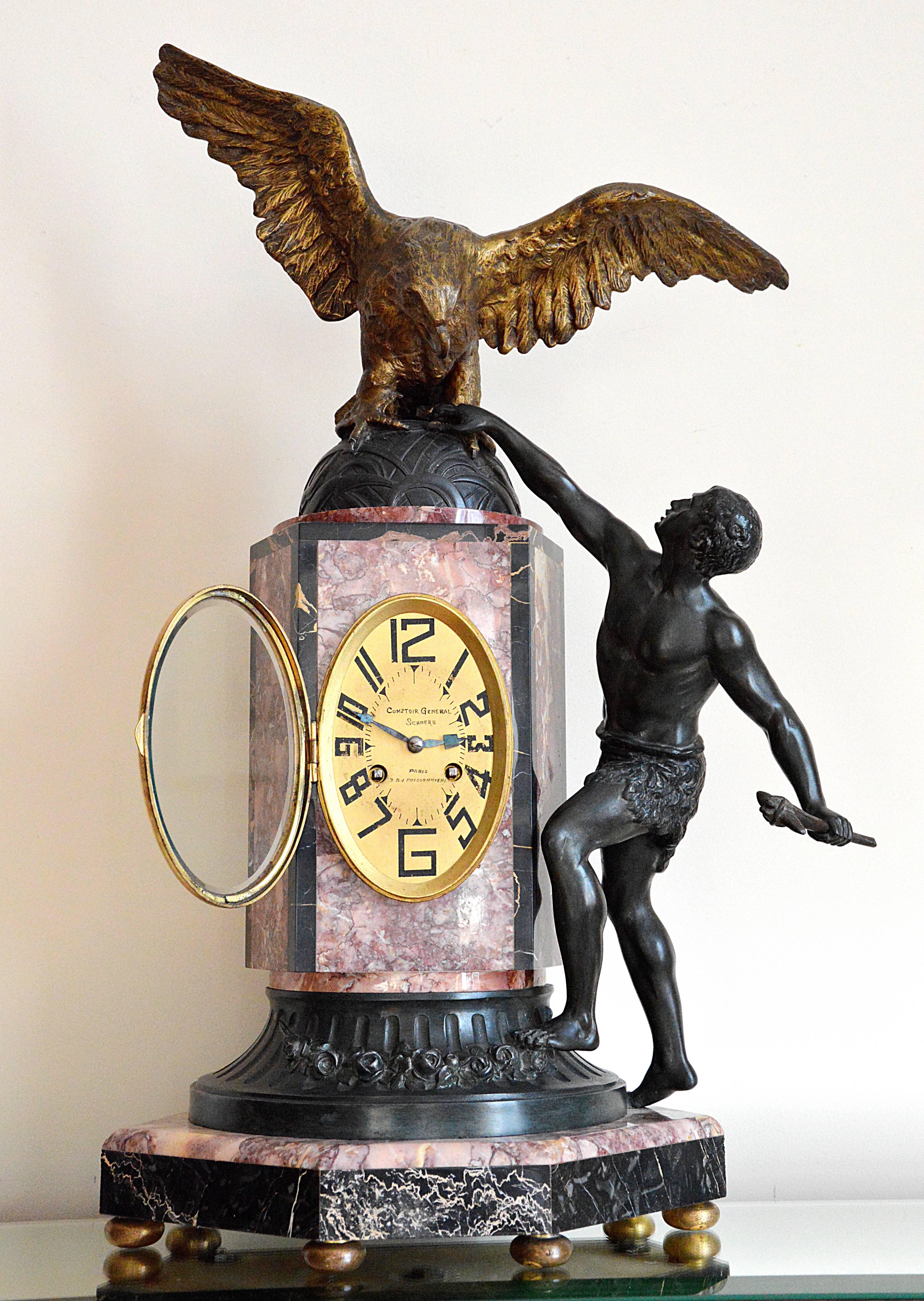 Limousin French Art Deco Eagle Mantle Clock, 1925 4