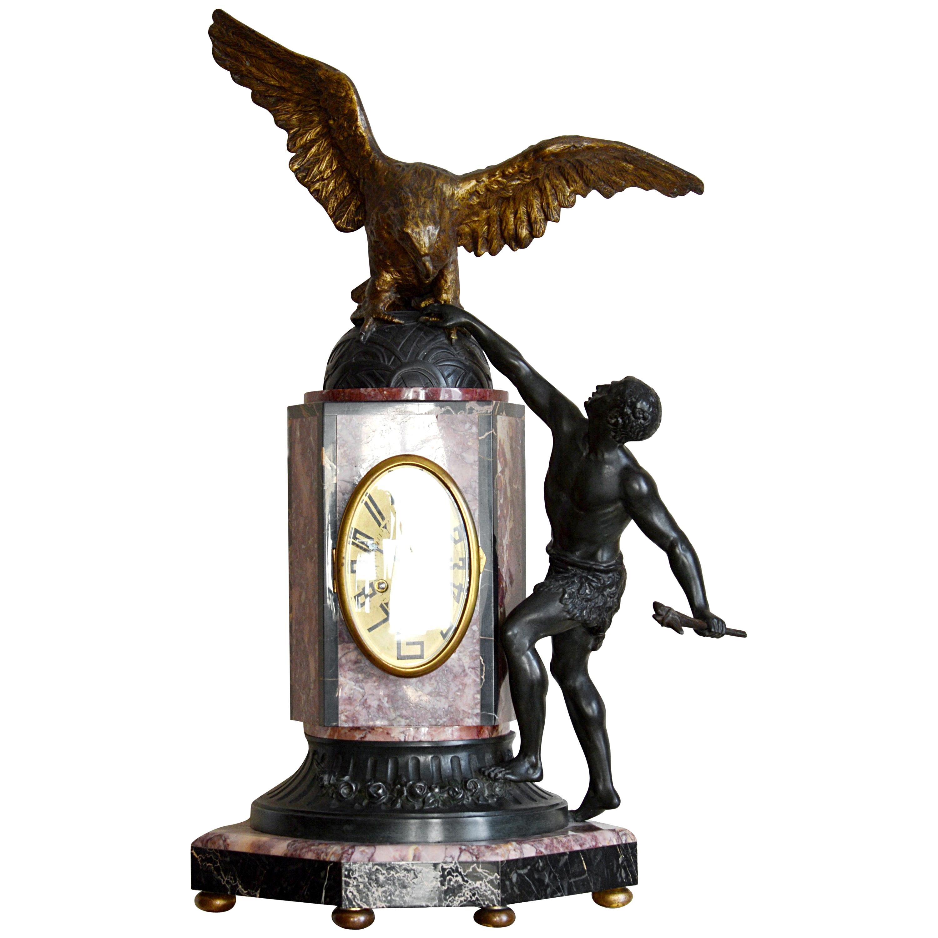 Limousin French Art Deco Eagle Mantle Clock, 1925
