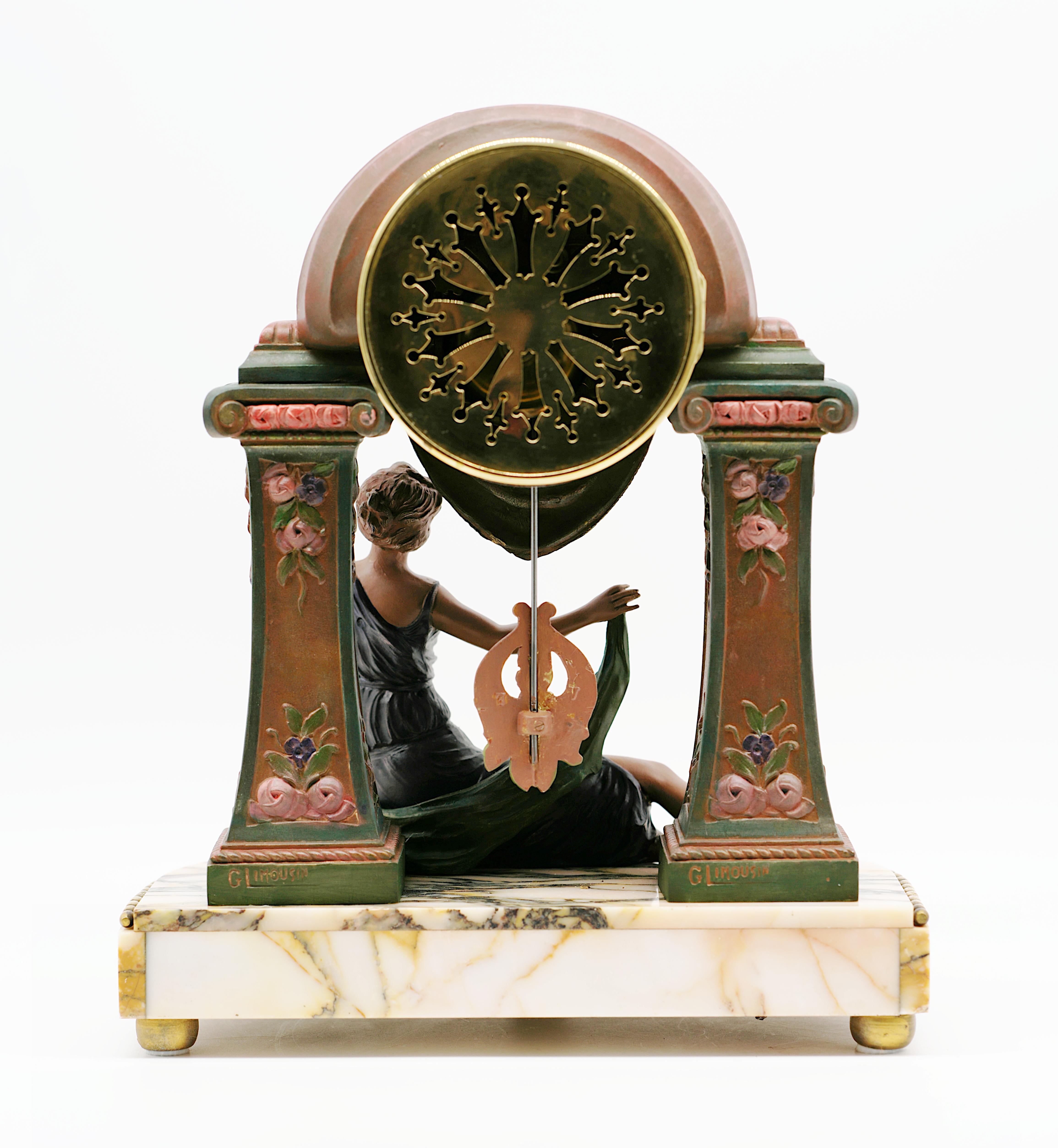 LIMOUSIN French Art Deco Mantel Clock Set, 1920 For Sale 5