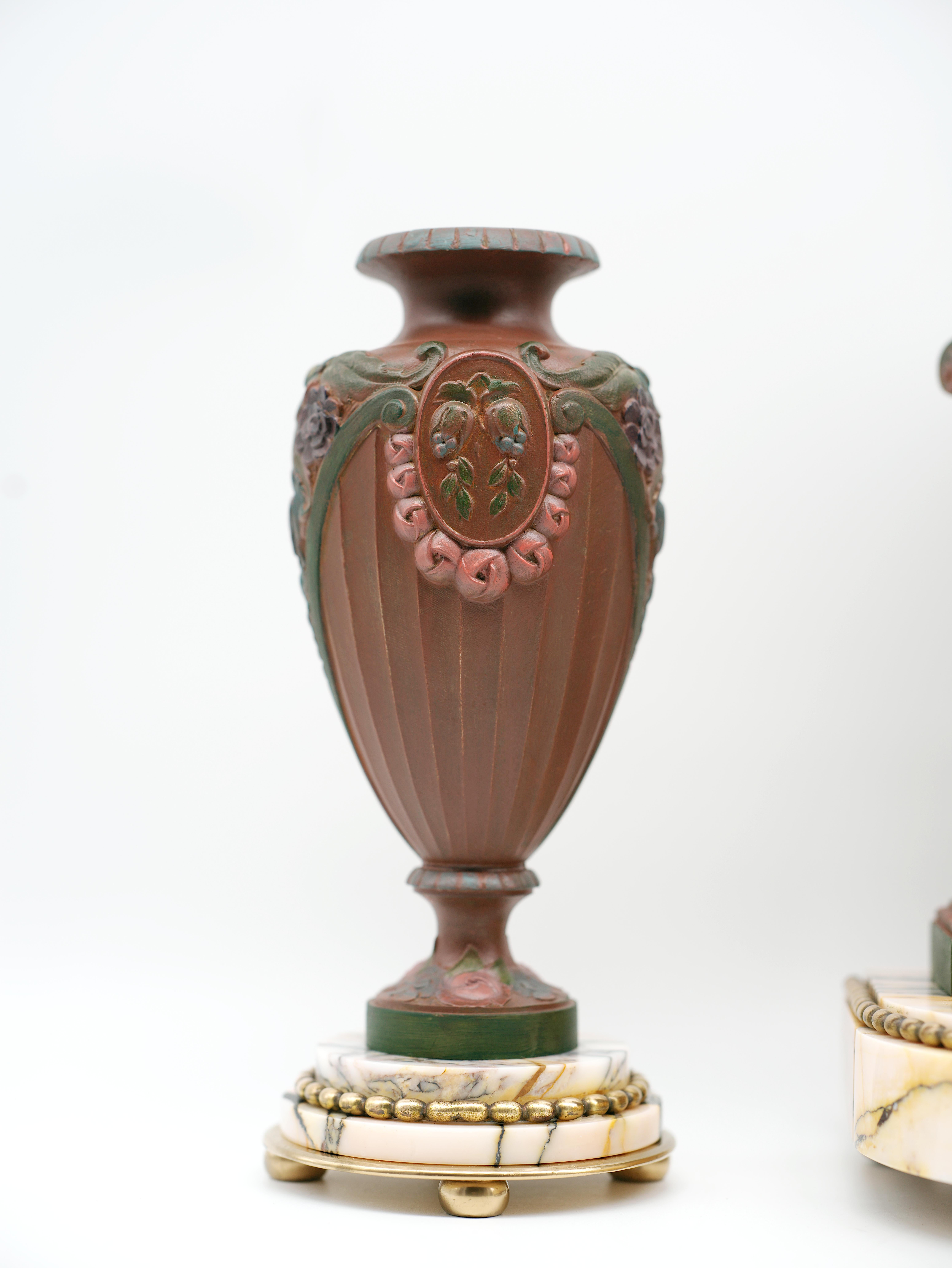 LIMOUSIN French Art Deco Mantel Clock Set, 1920 For Sale 6