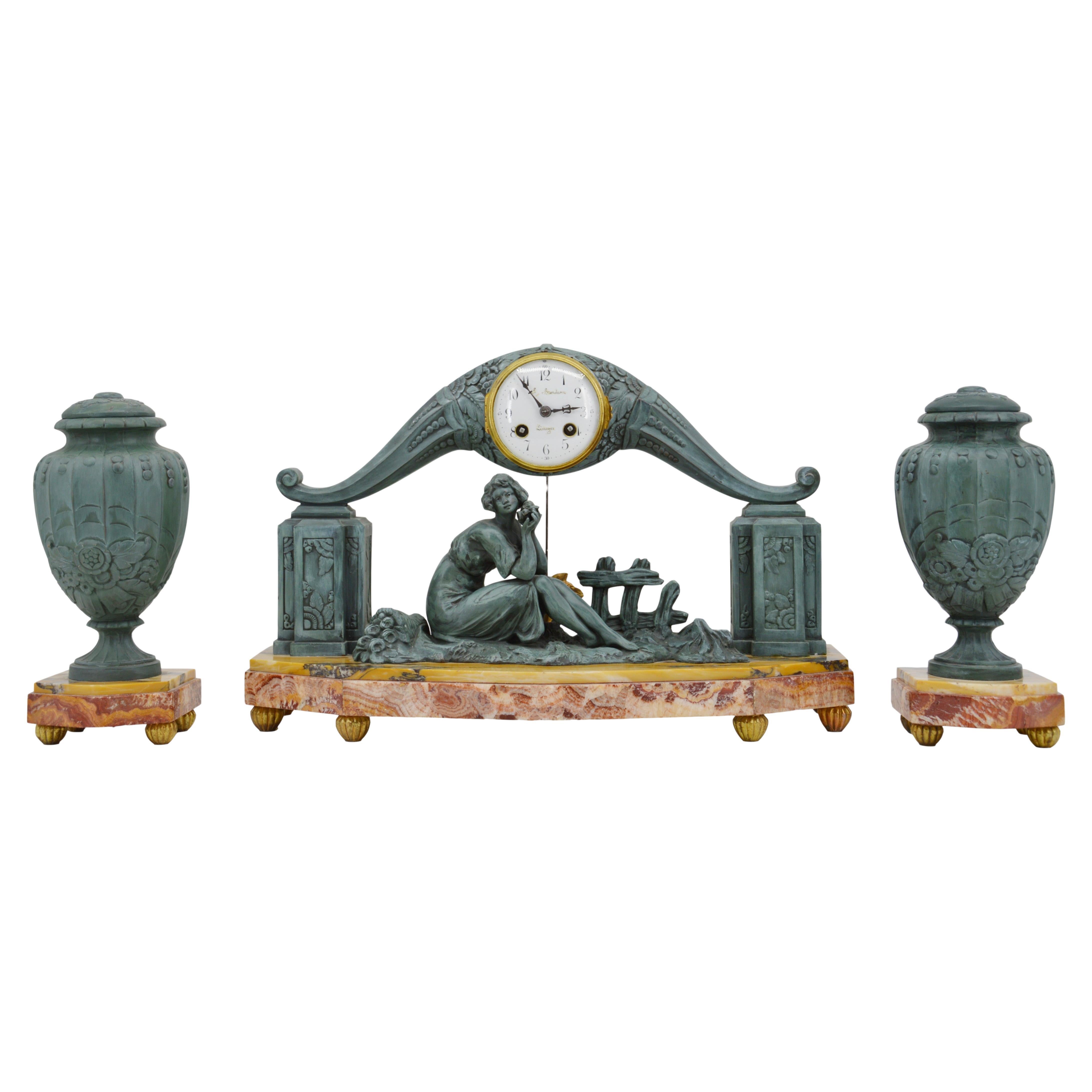 Set di orologi da camino Art Deco francese Limousin, 1918-1920