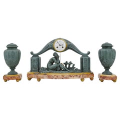 LIMOUSIN French Art Deco Mantel Clock Set, 1918-1920