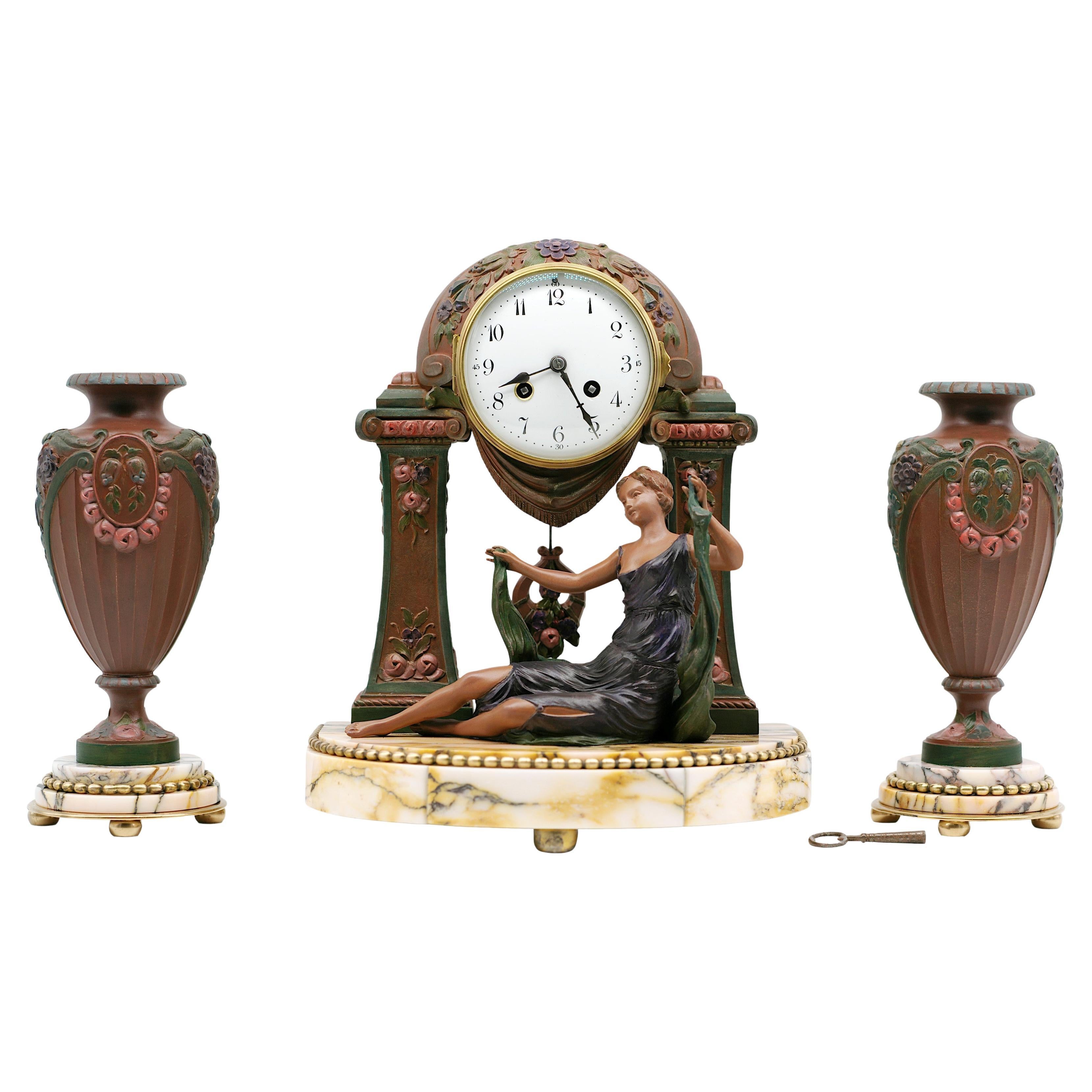 Limousin - Set di orologi da camino in stile Art Déco francese, 1920