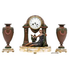 Antique LIMOUSIN French Art Deco Mantel Clock Set, 1920s