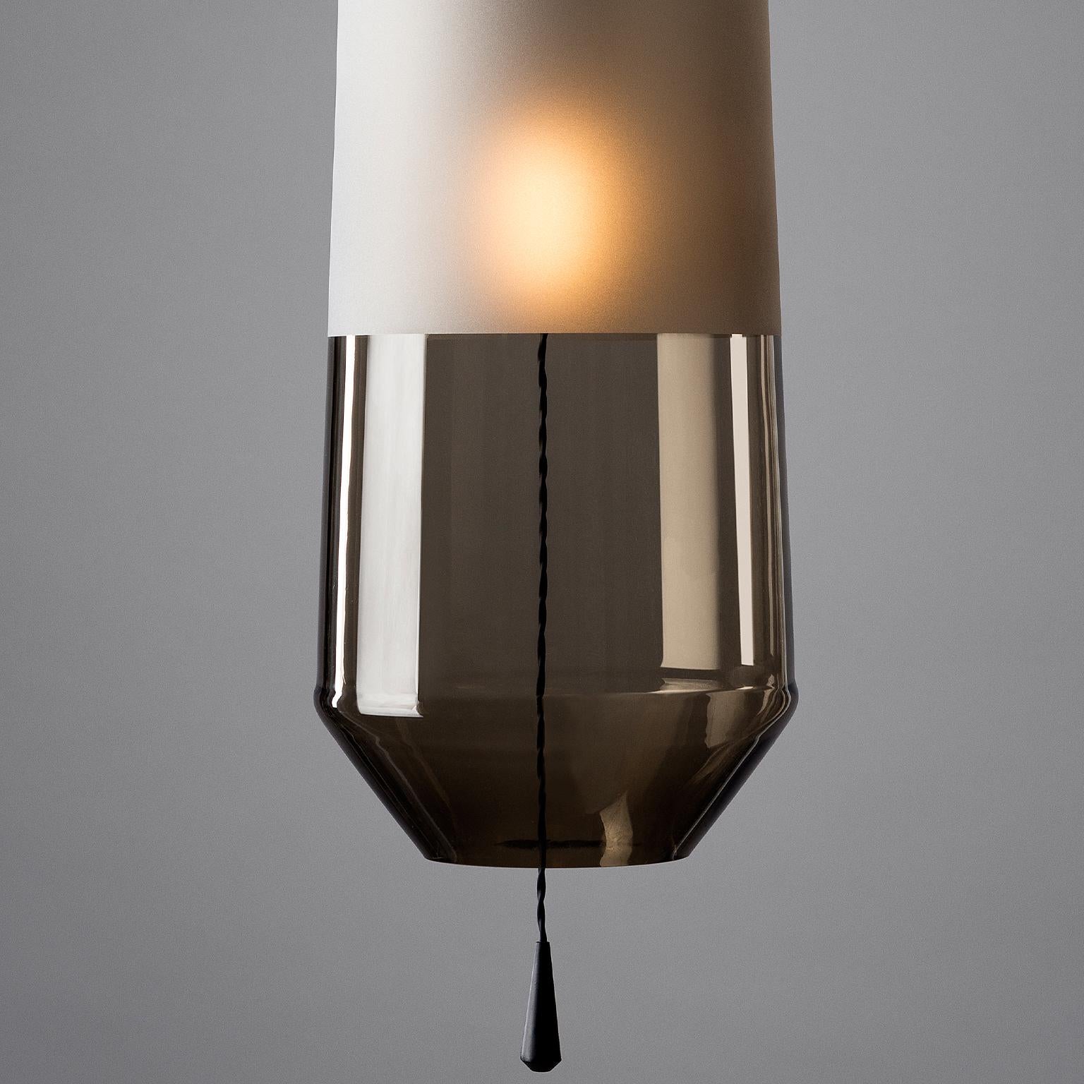 Art Deco Limpid Light L Smoke Full-Swing, Pendant Light, Hand Blown Glass, Europe For Sale