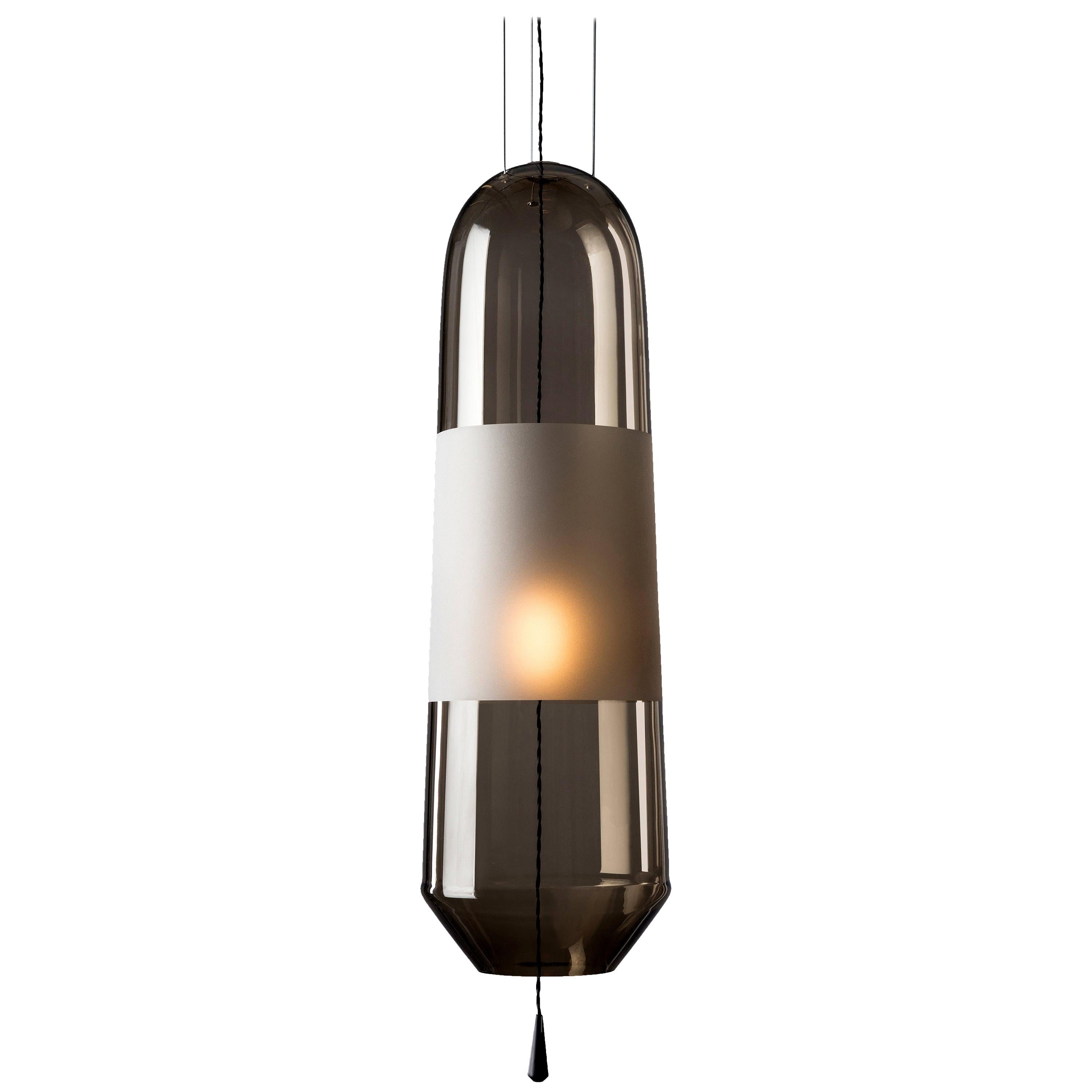 Limpid Light L Smoke Full-Swing, Pendant Light, Hand Blown Glass, Europe For Sale