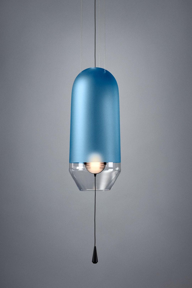 Art Deco Limpid Light S Azure Full-Swing, Decorative Light, Hand Blown Glass, Europe For Sale