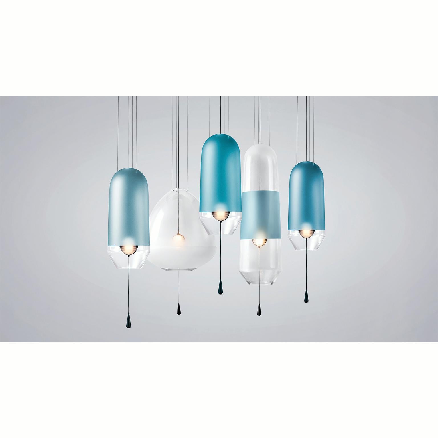 Dutch Limpid Light S Bluequartz Full-swing, Blue Decorative Light, Hand Blown Glass For Sale
