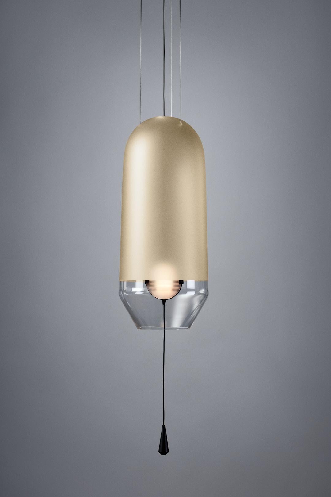 Art Deco Limpid Light S Pyrite Full-Swing, Golden Decorative Light, Hand Blown Glass For Sale