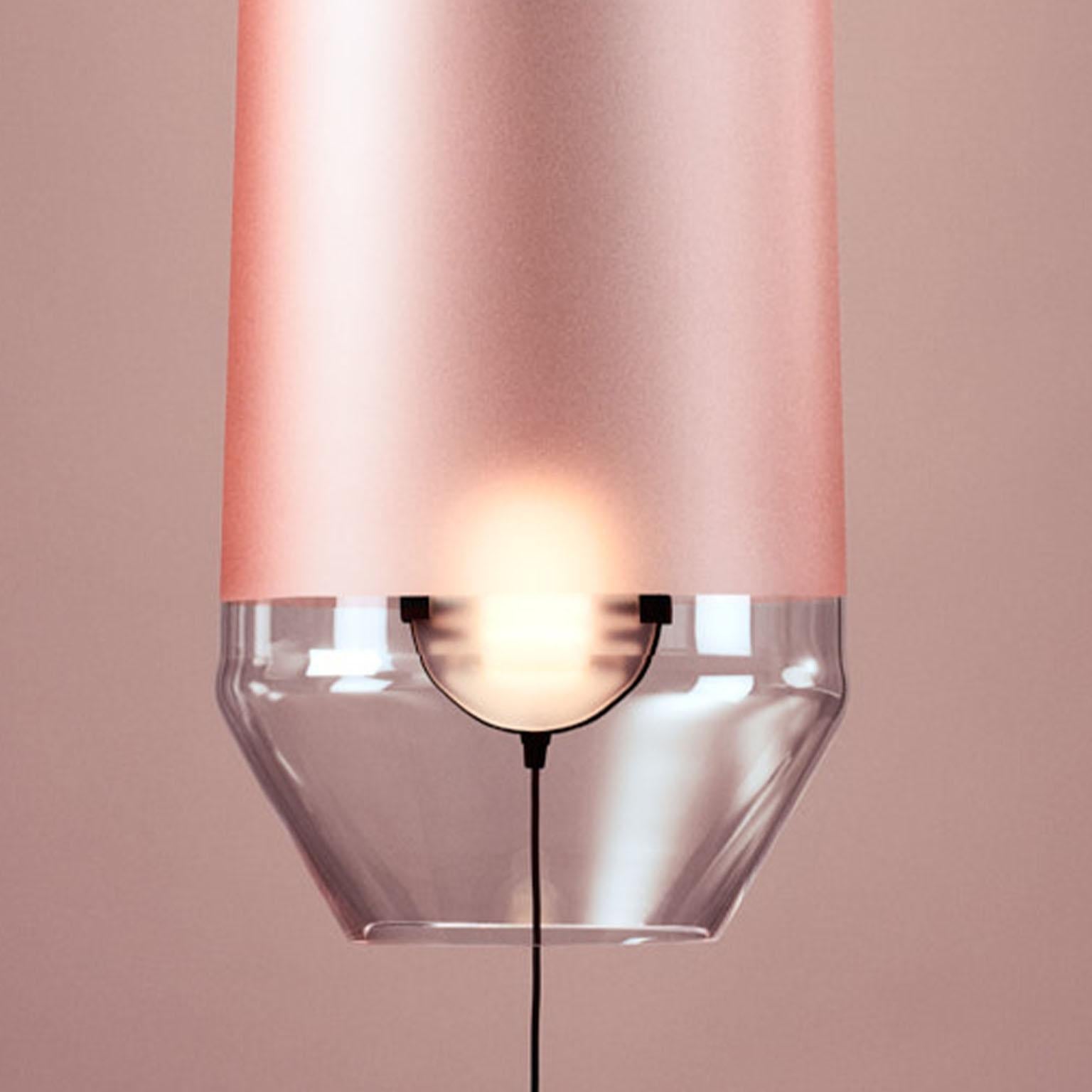 Art Deco Limpid Light S Rosequartz Full-Swing, Pink Decorative Light, Hand Blown Glass For Sale