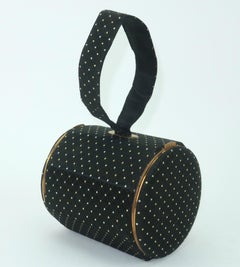 LIN BREN Compact Barrel Shaped Black & Metallic Handbag, 1940's