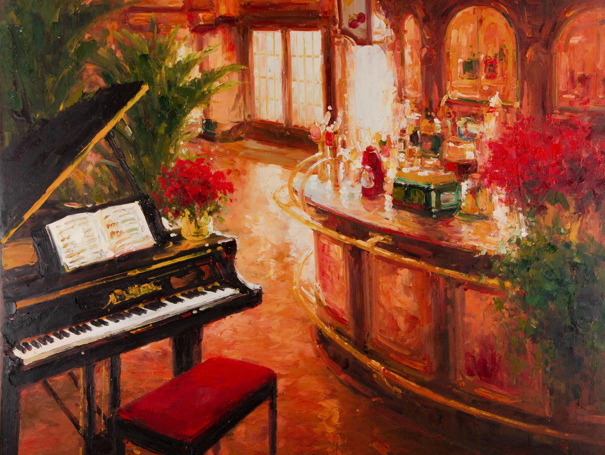 Impressionistisches Original Ölgemälde auf Leinwand „Bar 4“ von Lin Hongdan im Angebot 1