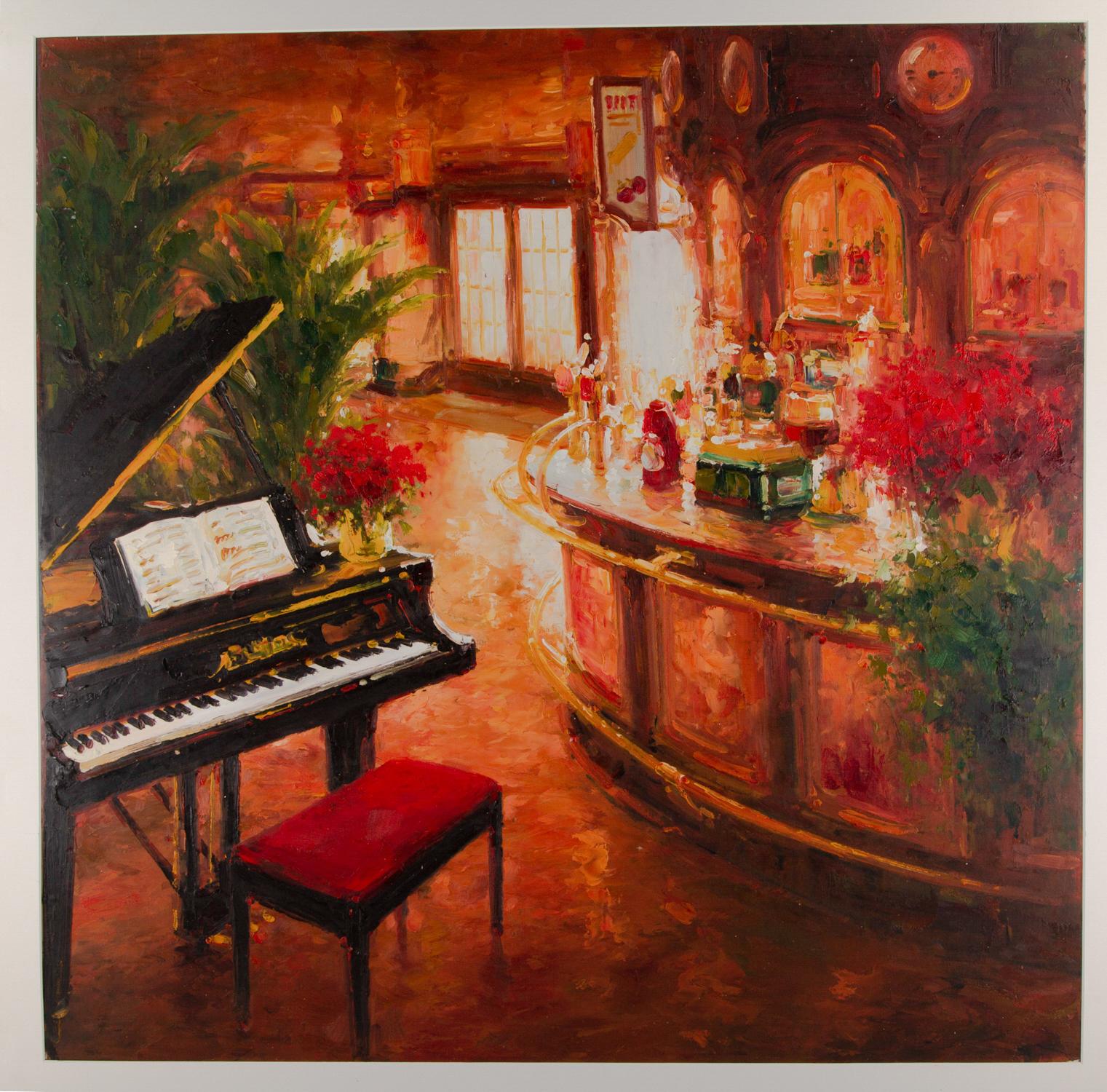 Huile sur toile impressionniste originale de Lin Hongdan « Bar 4 »