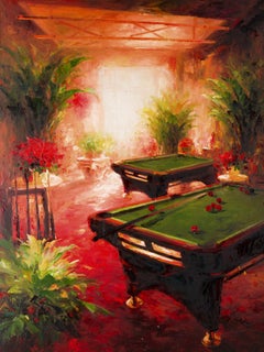 Impressionistisches Original-Ölgemälde „Billiards“ von Lin Hongdan