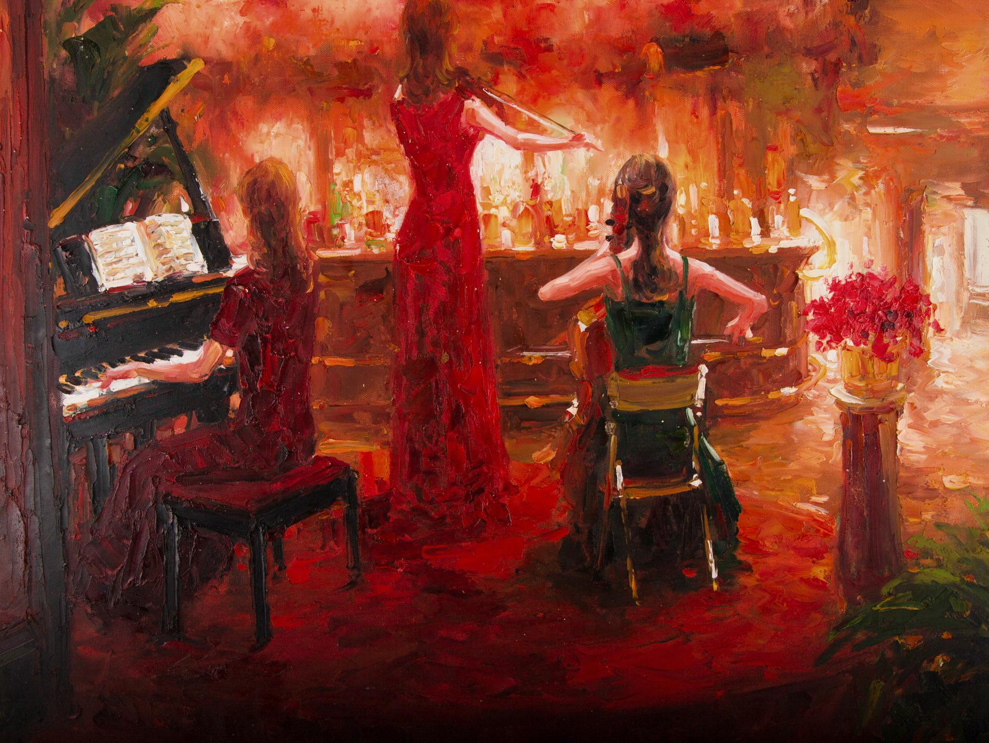 Impressionistisches Original-Ölgemälde „Performance 3“ von Lin Hongdan im Angebot 6