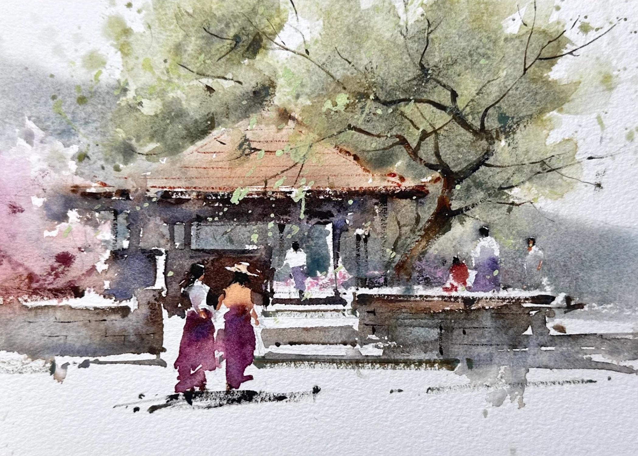 A Park Vista Landscape Watercolor Original Painting on Paper