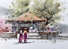 A Park Vista Landscape Watercolor Original Painting on Paper