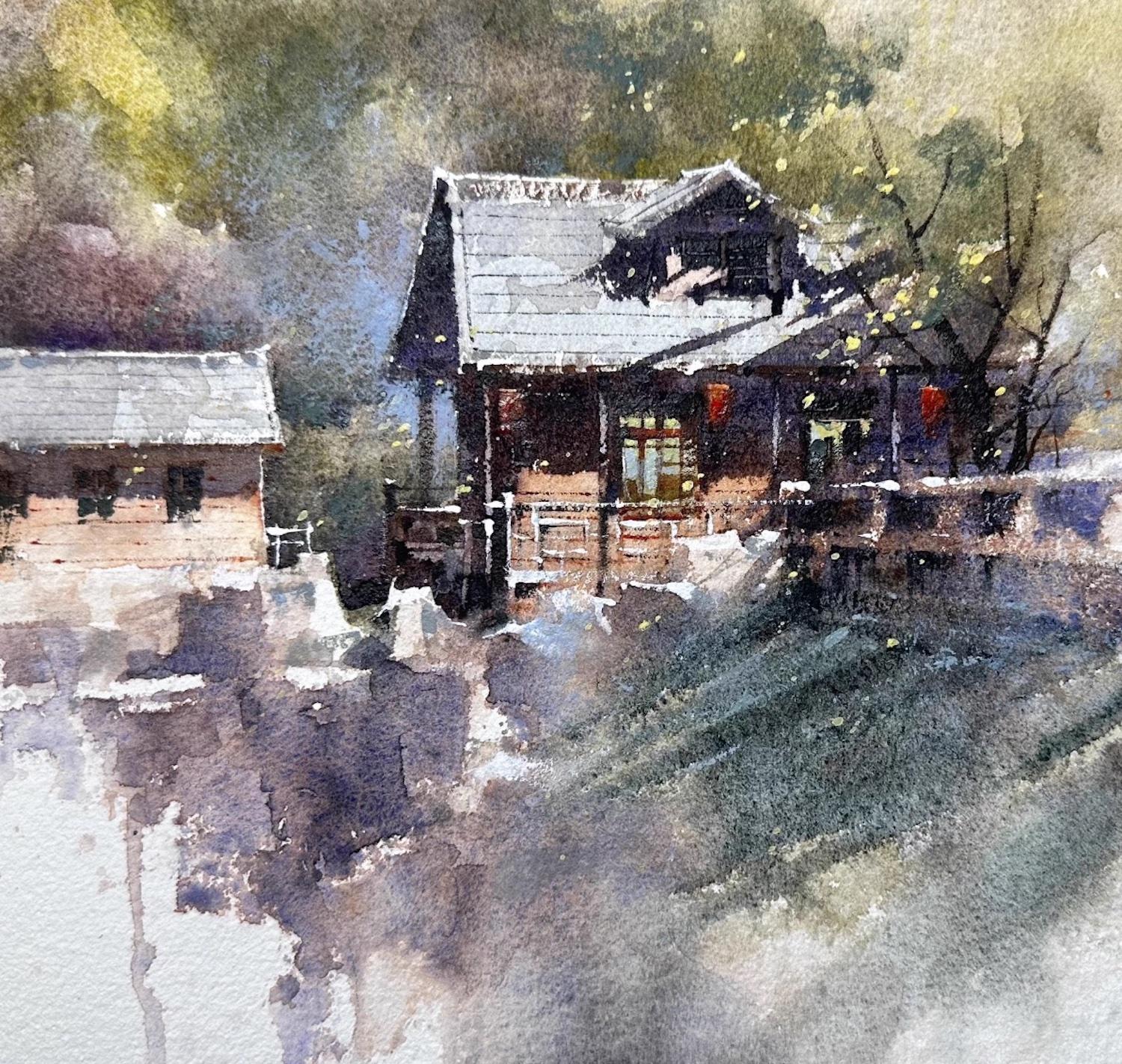 Amidst the Mountain Landscape Watercolor Original Painting on Paper