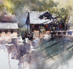 Amidst the Mountain Landscape Watercolor Original Painting on Paper