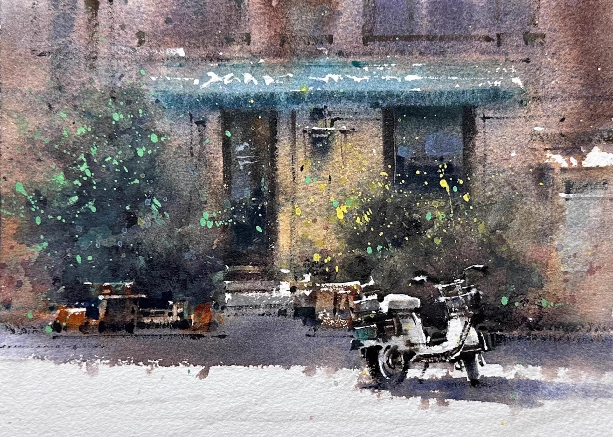 Lin Qingyi Landscape Painting - Bookstore Cityscape Watercolor Original Painting on Paper