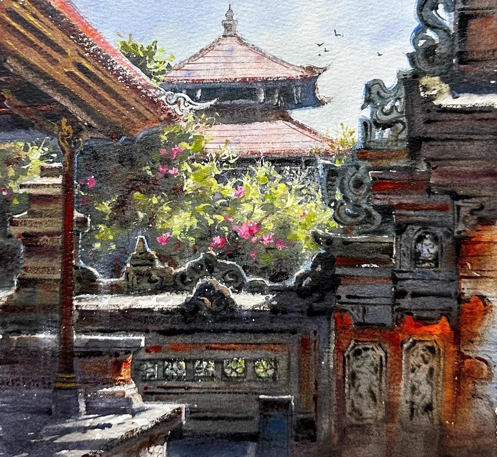 Lin Qingyi Landscape Painting - Classical Grace Cityscape Watercolor Original Painting on Paper