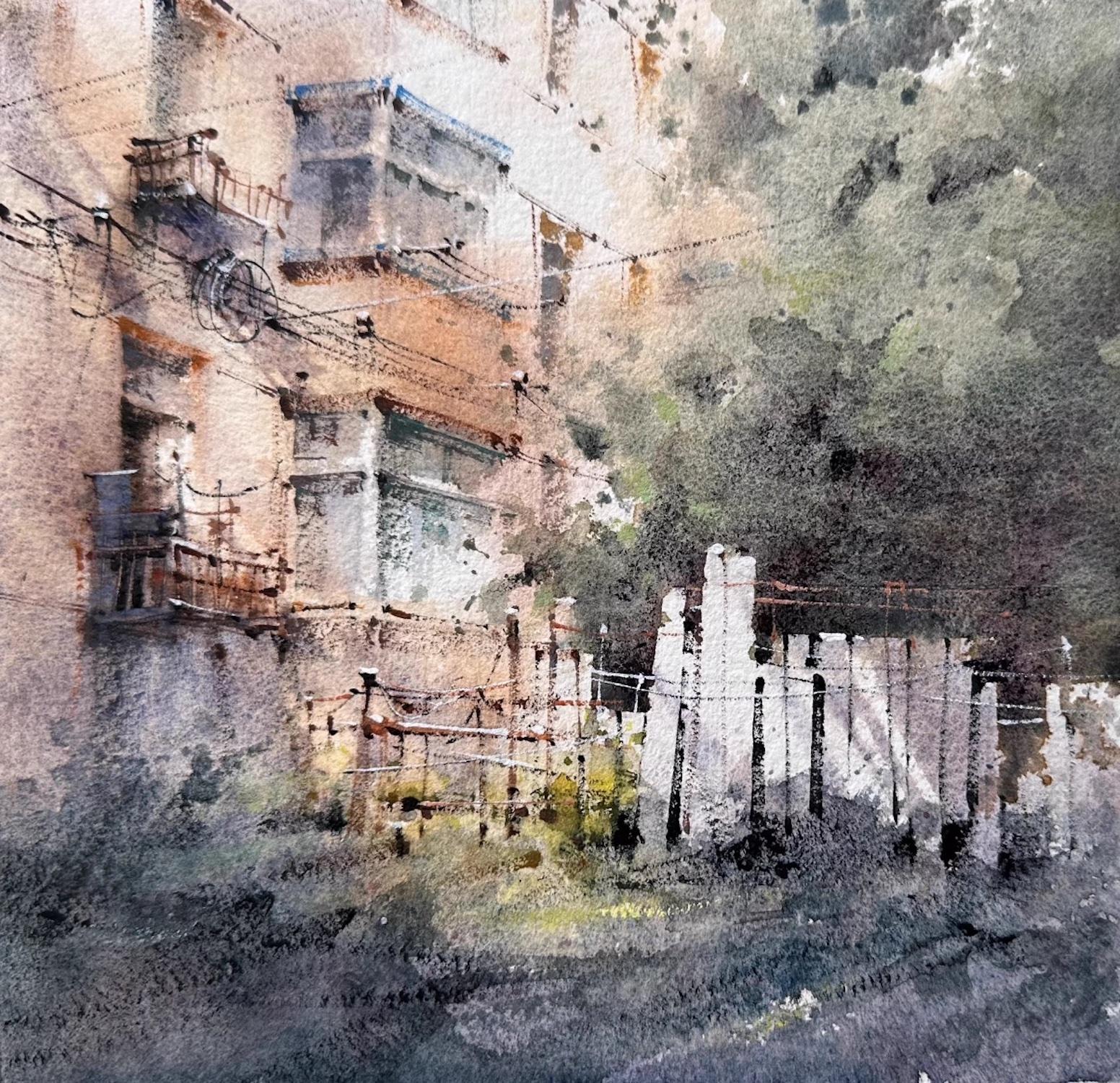 Everyday Life Landscape Watercolor Original Painting on Paper