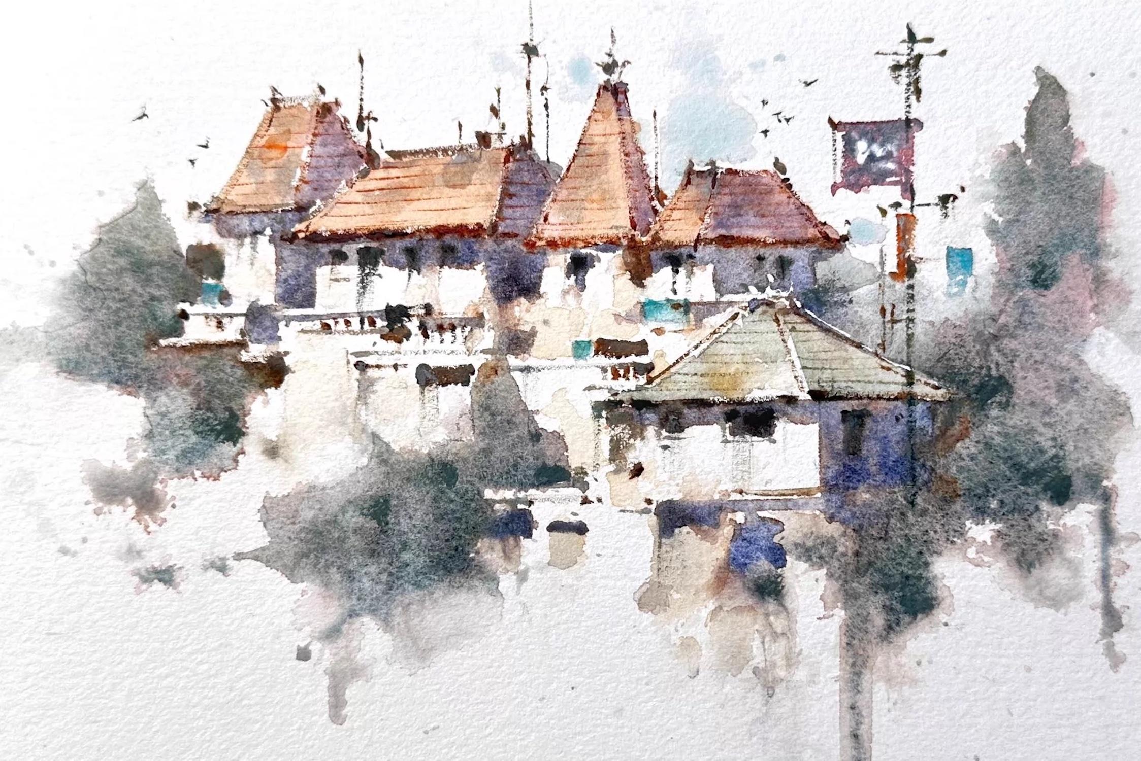 Impressions of Home Landscape Watercolor Original Painting on Paper