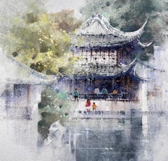 Jiangnan water towns Cityscape Aquarelle Peinture originale sur papier