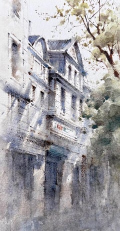 Ombre et lumière Paysage urbain Aquarelle Peinture originale sur papier