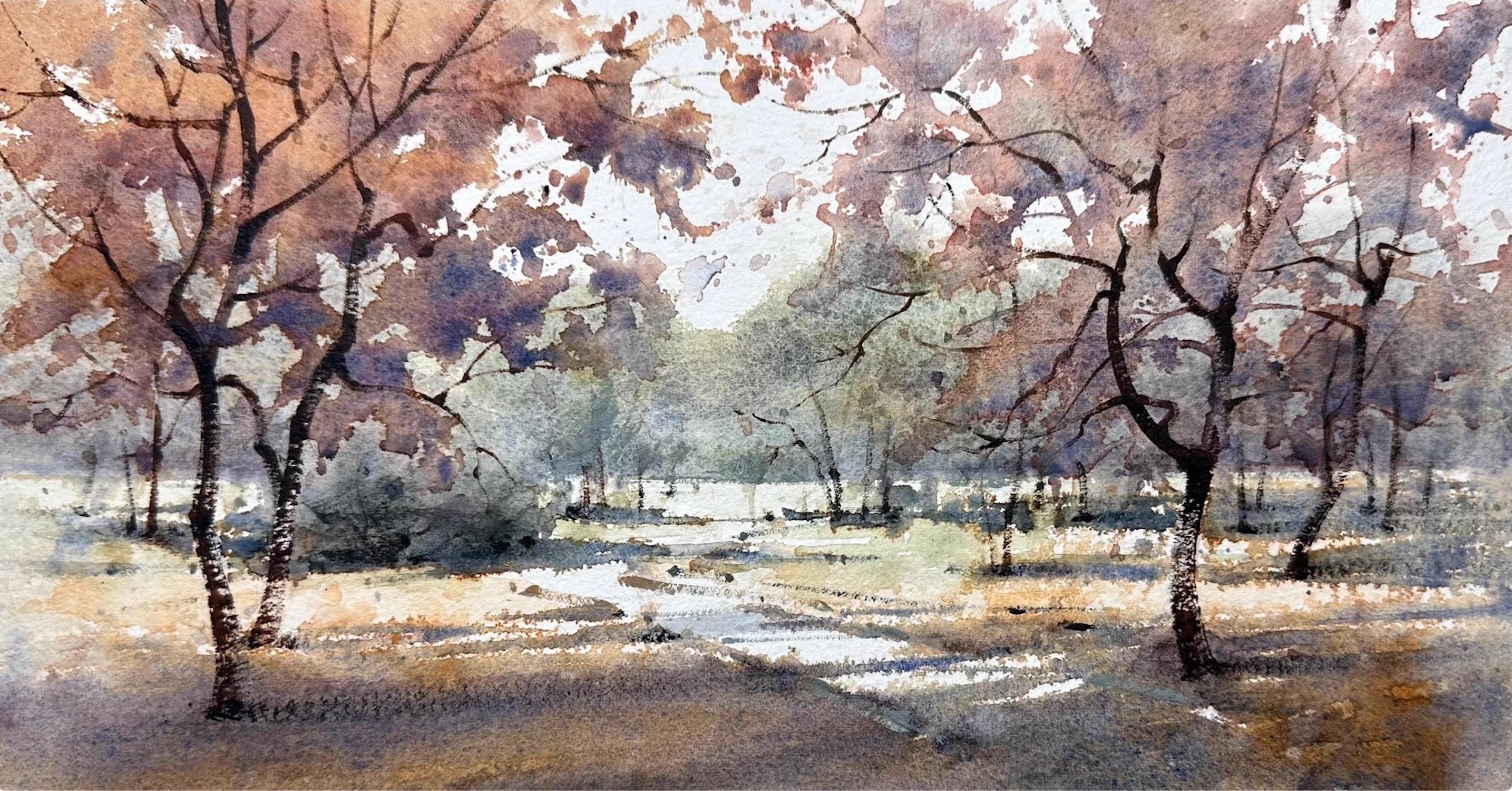 Parklandschaft Aquarell Originalgemälde auf Papier