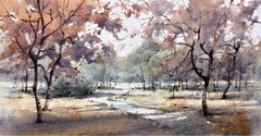 Park Landscape Watercolor Original Painting on Paper