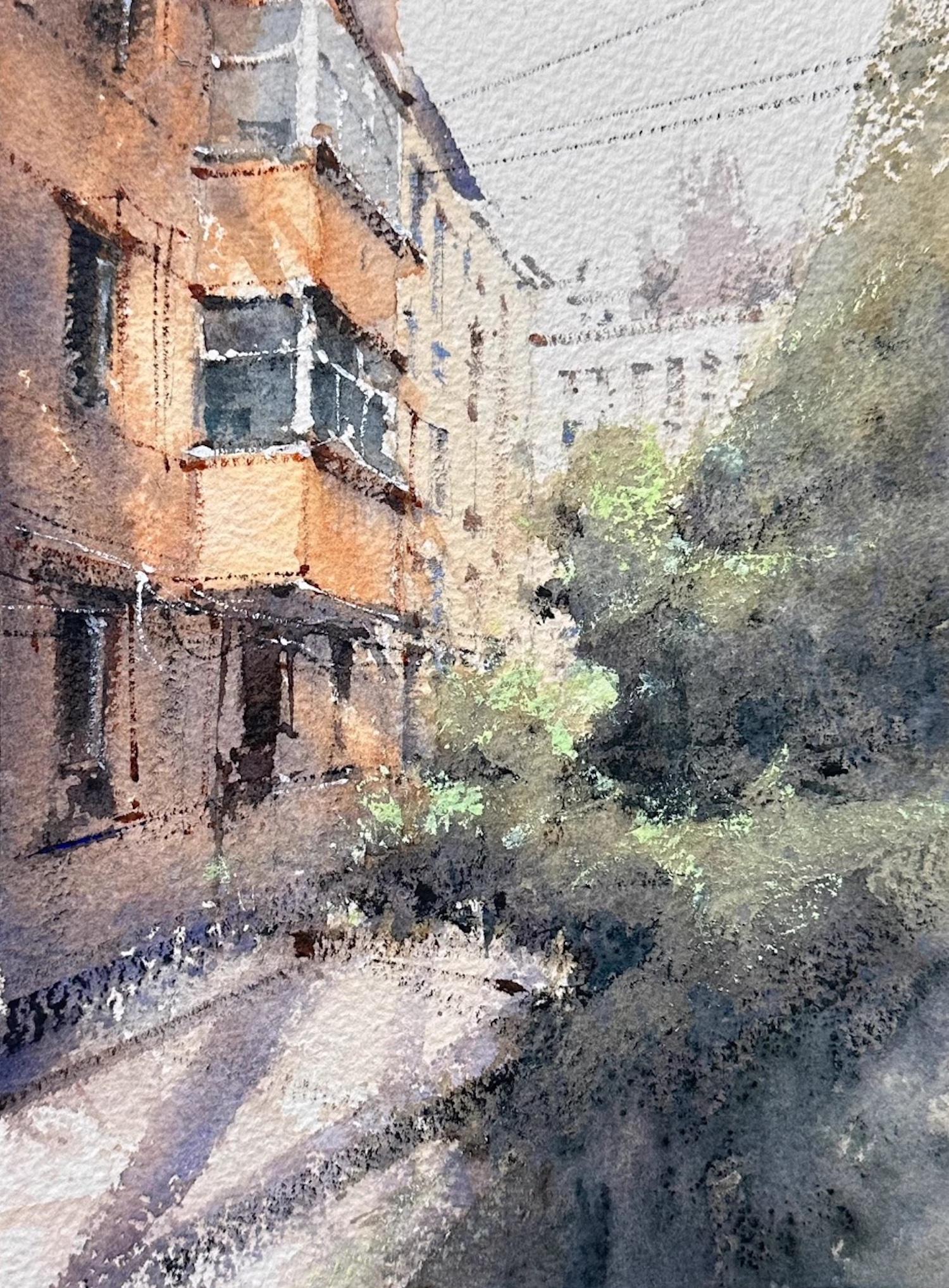 Reminiszenz Stadtbild Aquarell Original-Gemälde auf Papier