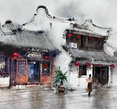 Southern Anhui Cityscene Watercolor Original Painting on Paper