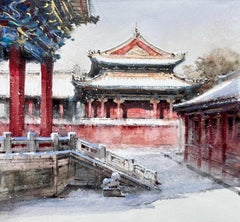 The forbidden city in the snow Watercolor Original Painting on Paper