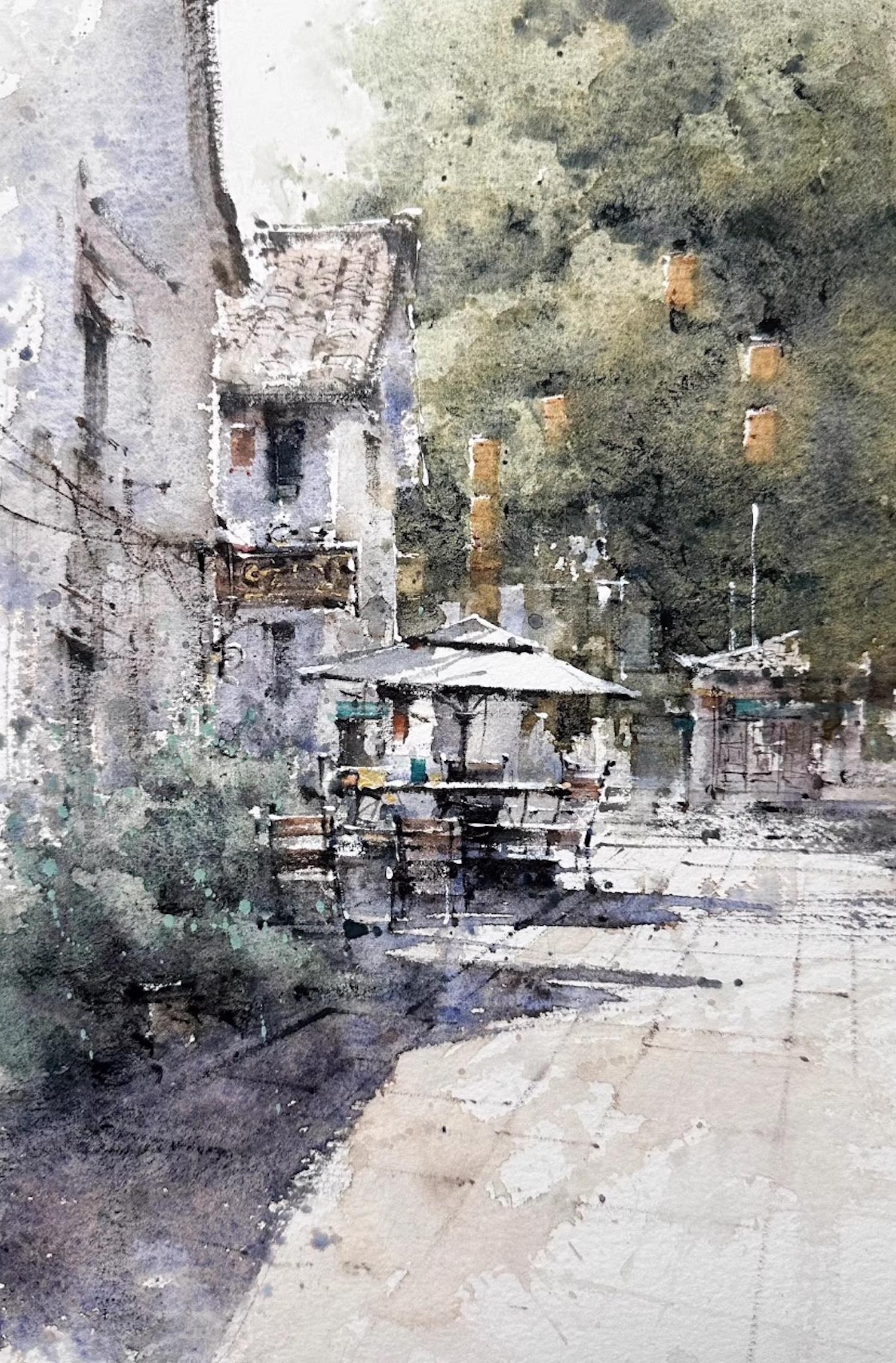 Dorf Coffey Landschaft Aquarell Originalgemälde auf Papier