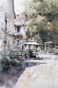 Village Coffey Landscape Watercolor Original Painting on Paper