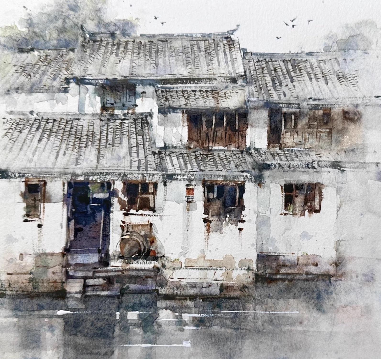 Wasser Townes Landschaft Aquarell Originalgemälde auf Papier