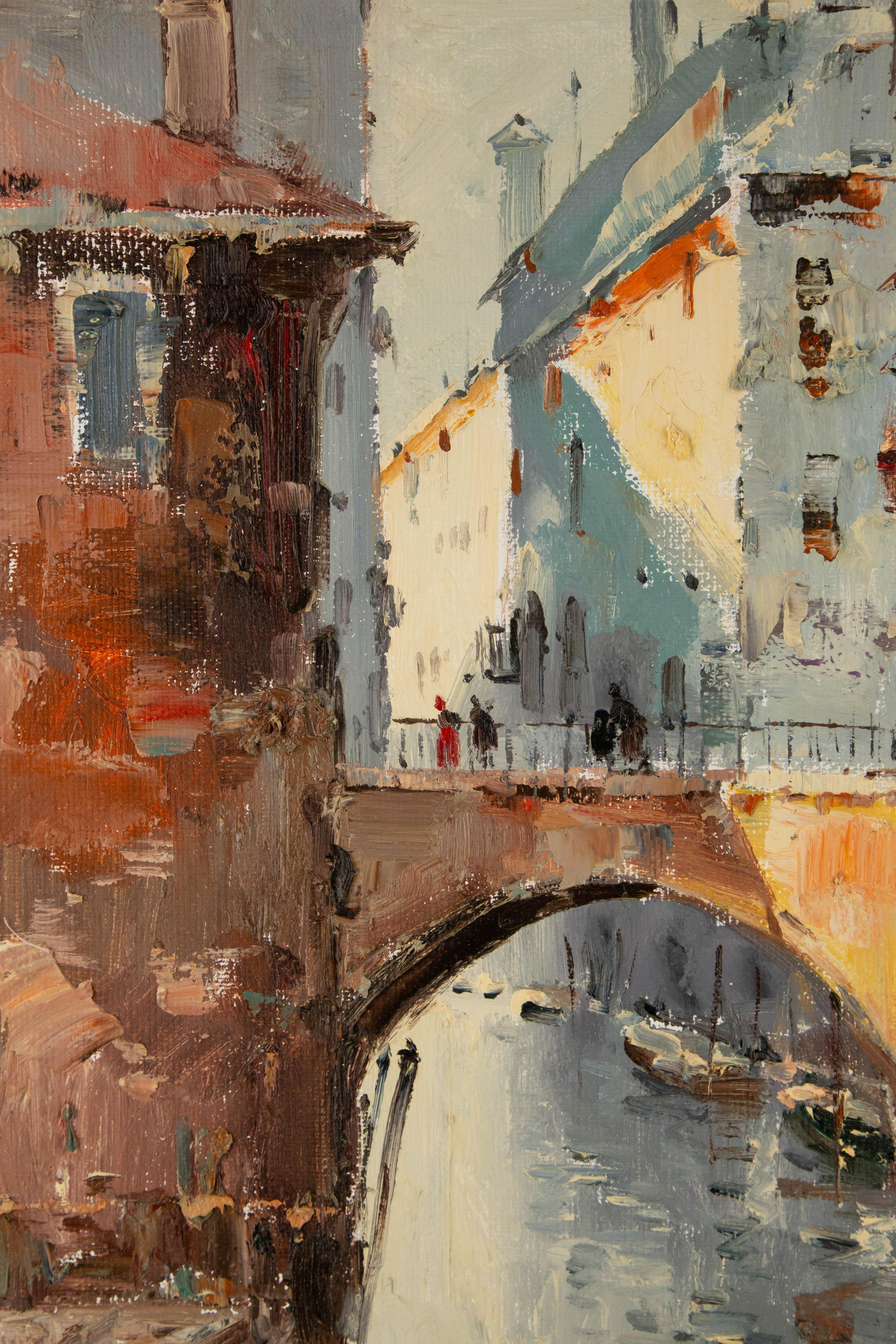 Title: Venice Impression VI
 Medium: Oil on canvas
 Size: 24 x 20 inches
 Frame: Framing options available!
 Condition: The painting appears to be in excellent condition.
 Note: This painting is unstretched
 Year: 2000 Circa
 Artist: Lin Shurong
