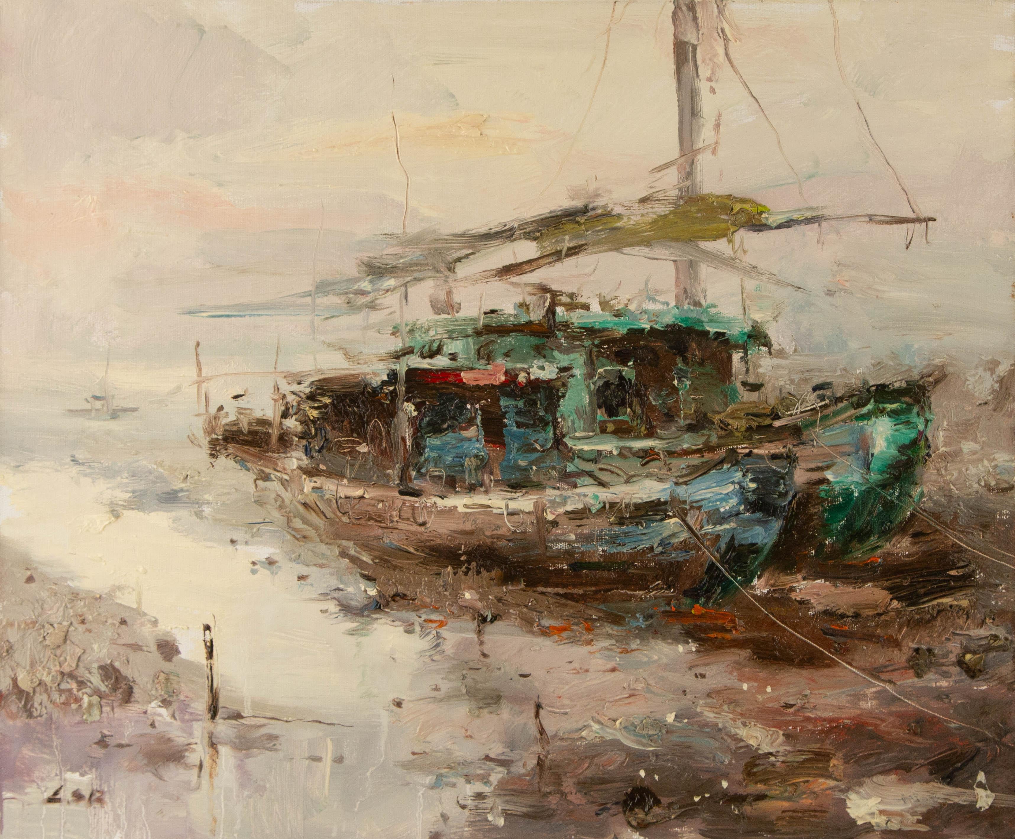 Shurong Lin Waterscape Original Oil On Canvas "Leaving or Arriving"
