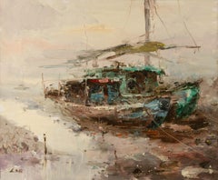 Shurong Lin Wasserlandschaft Original Öl auf Leinwand "Weggehen oder Ankommen"