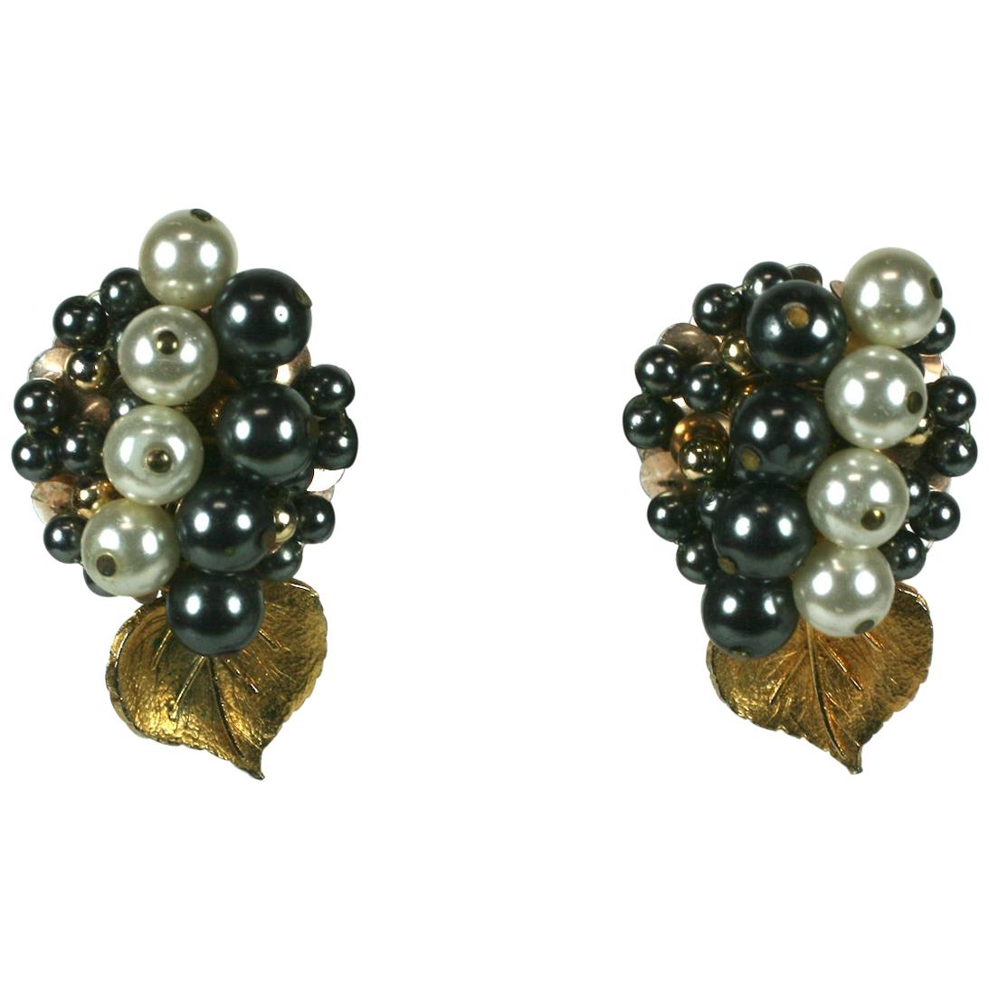 Lina Baretti Pearl and Gilt Earclips For Sale